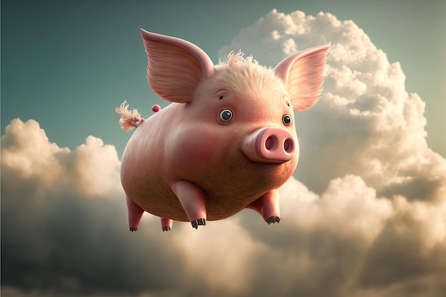 Fliegendes Schwein süß mit Wolkenhintergrund Hergestellt von AIKünstliche Intelligenz