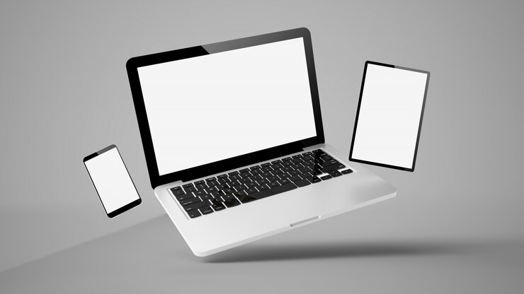 Foto fliegendes tablet, laptop und handy