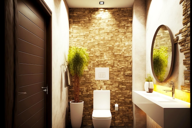 Fliesenwand mit Naturstein im umweltfreundlichen Badezimmer