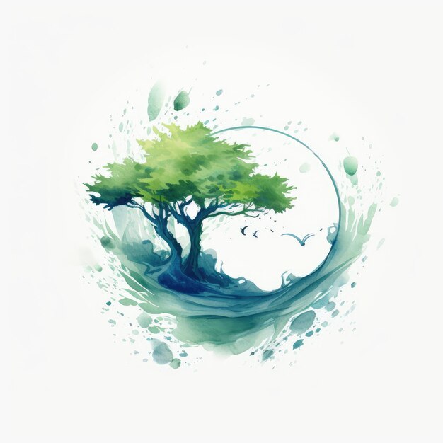 Fließende Ökosysteme Ein abstraktes Aquarell-Logo für den Umweltschutz Wiederaufforstung und Wat