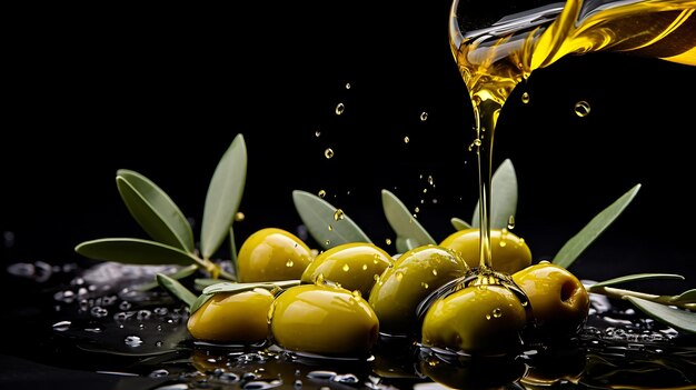 Fließender Hintergrund von Oliven und Olivenöl