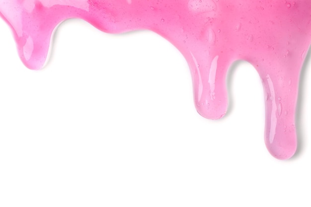 Fließender rosa Schleim auf weißem Hintergrund Antistress-Spielzeug