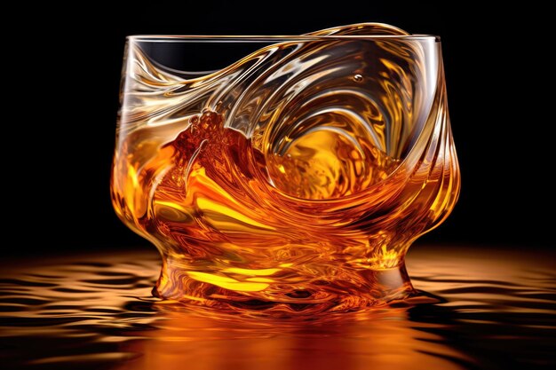 Fließender Whisky, der Wellen in einem Kristallglas bildet, das mit generativer KI erzeugt wurde