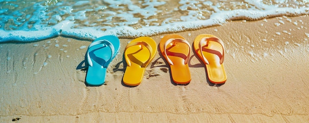 Flip-Flops im Sand, die das Wesen der Sommerfreizeit erfassen