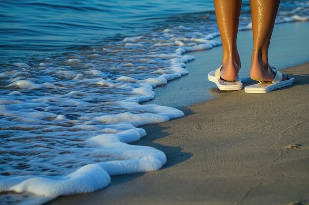 Flip-flops y paseos por la playa de arena fotografía