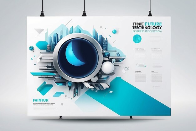 Floating Future Technology Fair Banner Mockup con espacio blanco en blanco para colocar su diseño