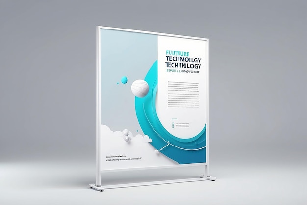 Floating Future Technology Fair Banner Mockup con espacio blanco en blanco para colocar su diseño