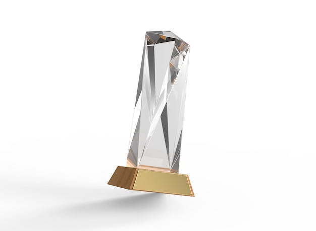 Floating Glass Trophy Mockup. Isolierte Glastrophäe. 3D-Rendering