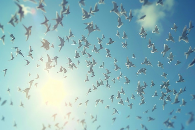 Foto flock von vögeln, die komplizierte muster in den s bilden