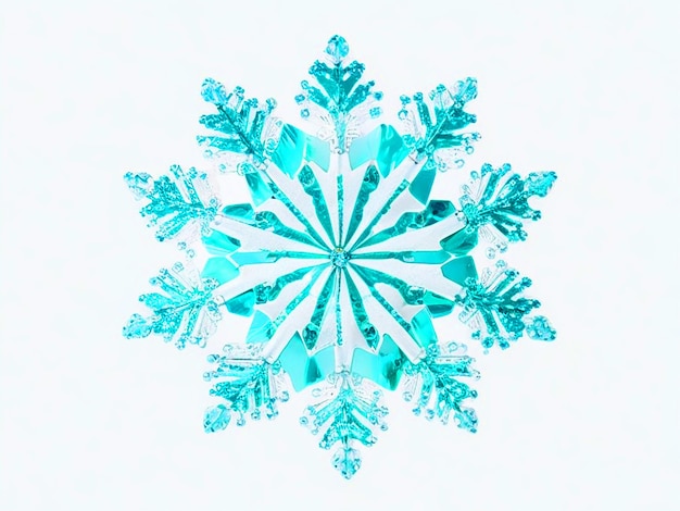 Floco de neve de cristal azul claro em fundo branco brilhante Imagem 3D de alta resolução