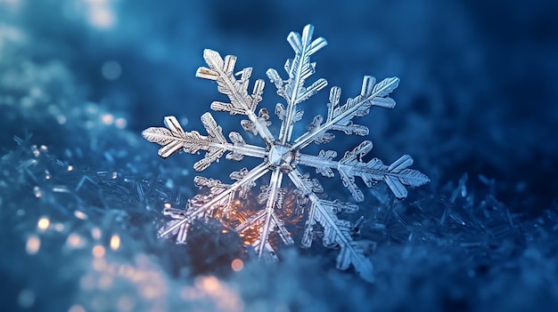 Floco de neve em fundo gradiente suave Foto macro de cristal de neve real em vidro Generative AI