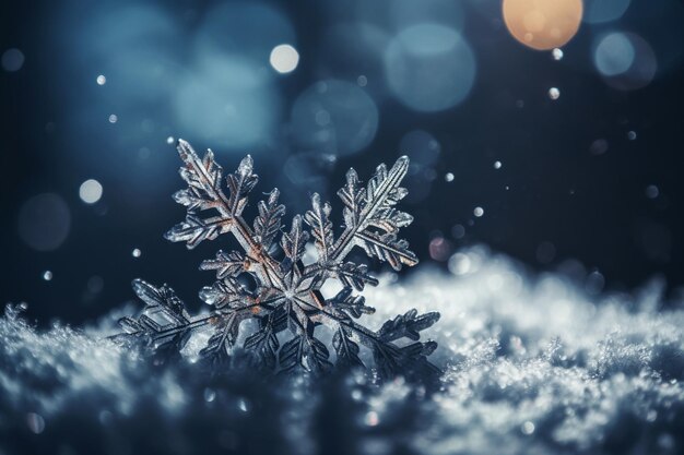 Floco de neve na neve com a palavra inverno no canto inferior esquerdo