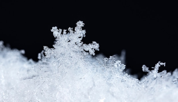 Floco de neve na neve, férias de inverno e fundo de Natal