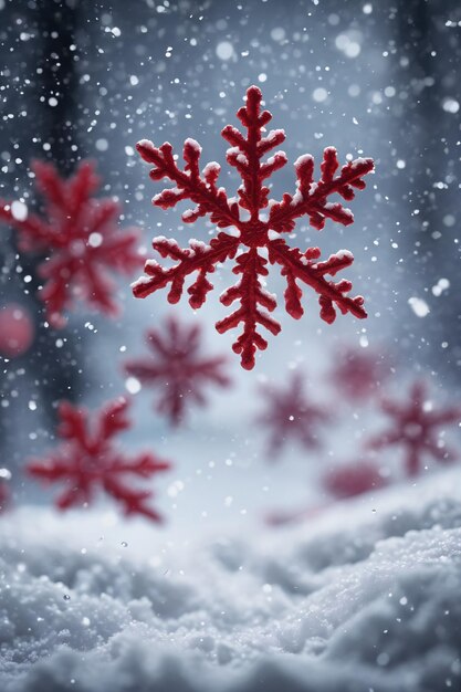 Floco de neve vermelho em um ambiente nevado fundo de natal época de natal