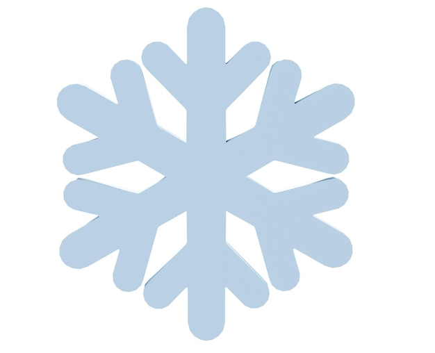 Floco de nieve translúcido líquido hecho de agua azul cristalino aislado en fondo blanco renderizado en 3D