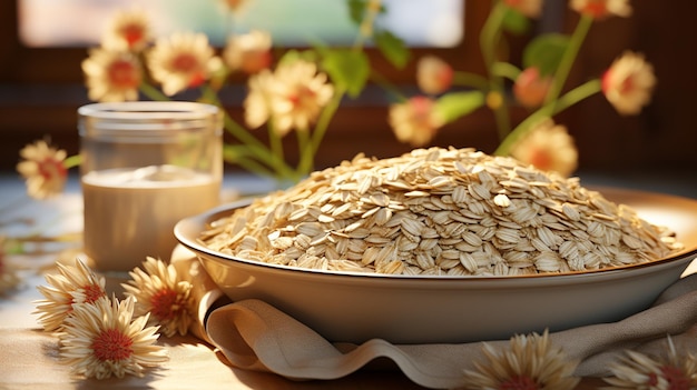 Foto flocos de avena en un cuenco