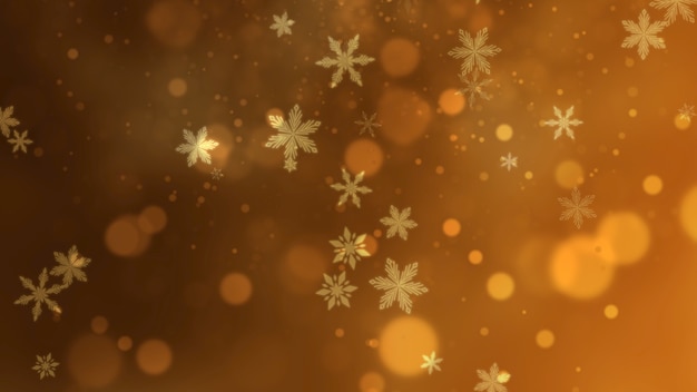 Foto flocos de neve brancos, estrelas e partículas de bokeh abstrato caindo. feliz ano novo e feliz natal fundo brilhante. ilustração 3d de luxo e elegante estilo dinâmico para férias de inverno