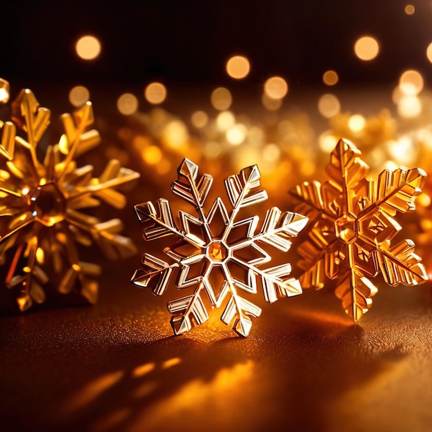 Foto flocos de neve de cristal dourado decoração sazonal de natal