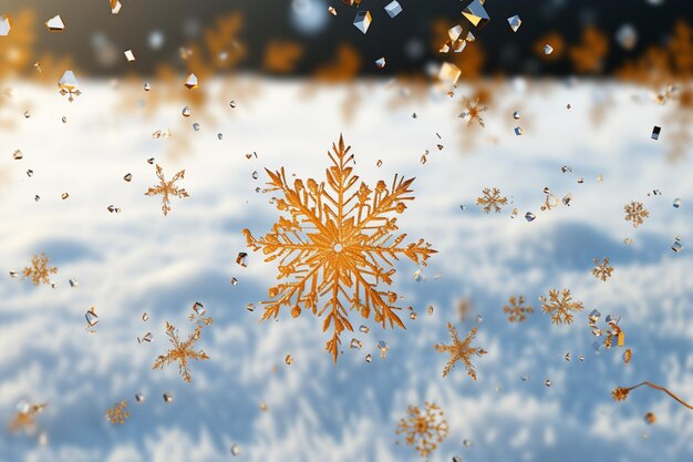 Foto flocos de neve decorando graciosamente um país das maravilhas de inverno fundo de luz de neve de natal