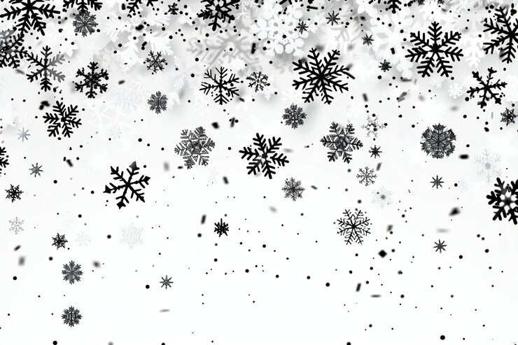 Foto flocos de neve elegantes caindo em fundo branco ilustração simples com elementos transparentes