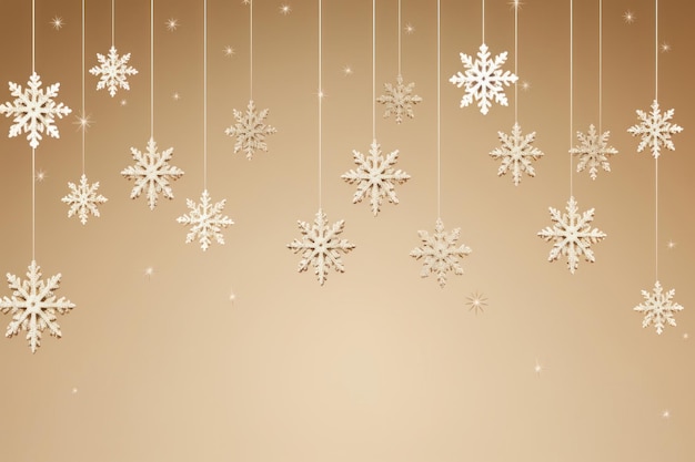 Flocos de neve pendurados em fundo espaço de cópia de celebração