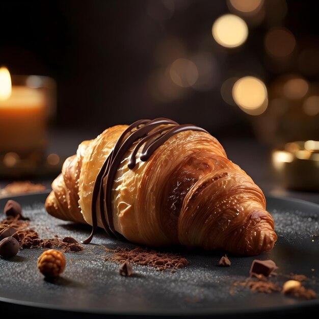 Foto flocos de ouro comestíveis em croissants