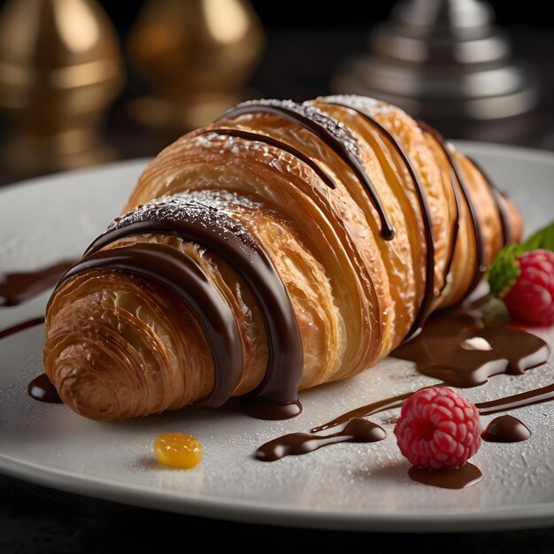 Foto flocos de ouro comestíveis em croissants