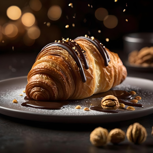 Flocos de ouro comestíveis em croissants