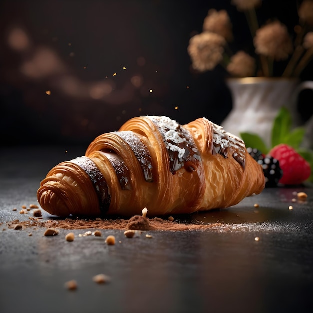 Flocos de ouro comestíveis em croissants