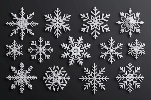 Flocos de nieve blancos realistas sobre un fondo transparente para la decoración navideña