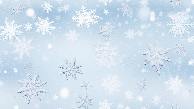Flocos de nieve blancos sobre un fondo blanco o azul sencillo