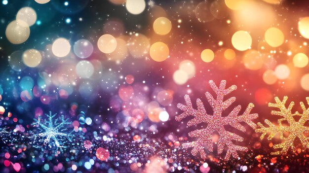 Flocos de nieve brillantes con luces Bokeh