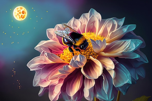 Una flor con una abeja en ella