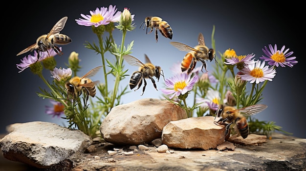 Flor con abejas Fotografía de alta definición fondo de pantalla creativo.