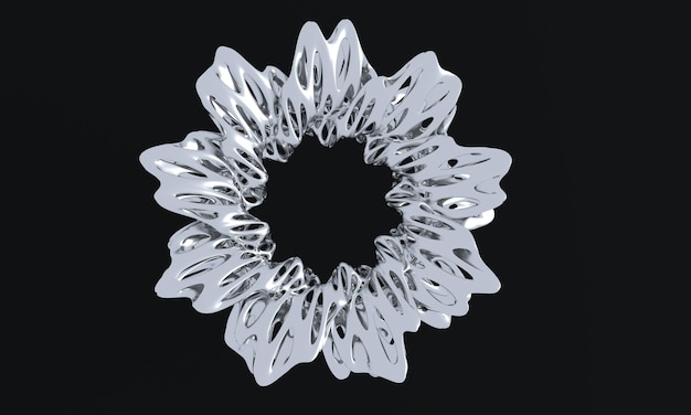 Flor abstracta de metal cromado sobre un fondo negro