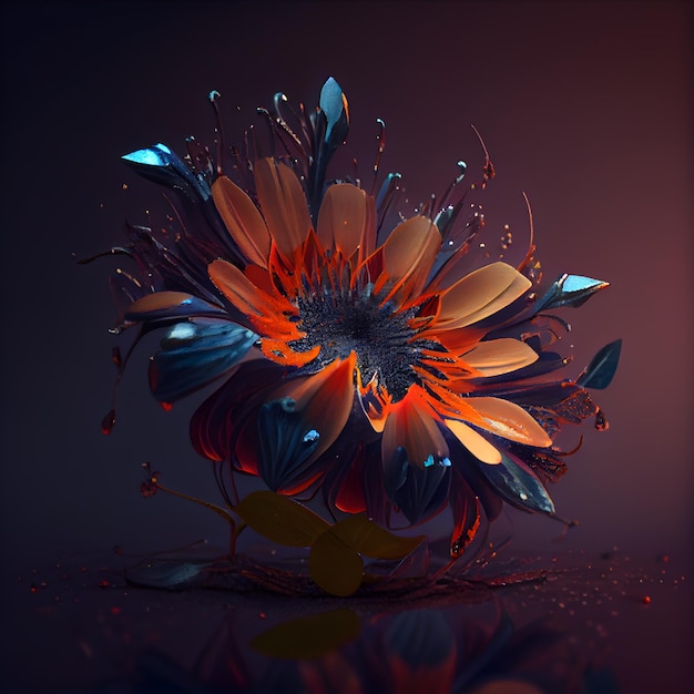 Flor abstracta sobre un fondo oscuro Representación 3d Ilustración 3d