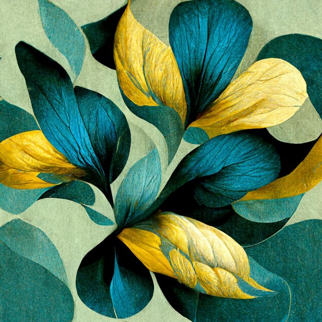 Flor abstracta verde azulado y amarillo Ilustración para impresiones cubierta de arte de pared e invitación Fondo de arte de acuarela