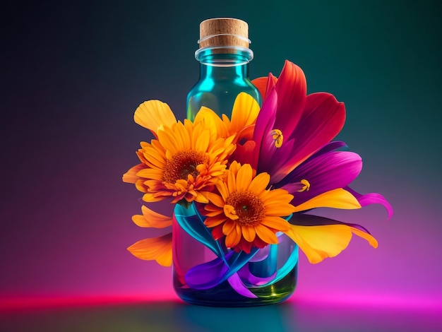 Flor abstrata de garrafa brilhante