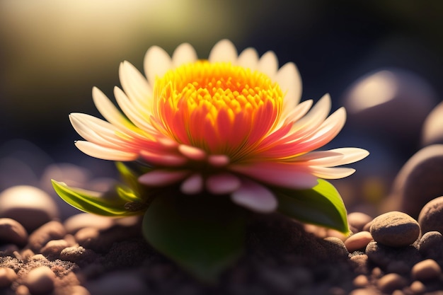 Una flor al sol con un fondo borroso