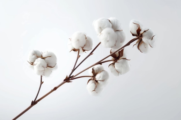 Una flor de algodón esponjosa aislada sobre un fondo blanco