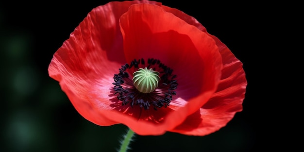 Una flor de amapola roja con el centro de la flor.