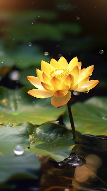 Una flor amarilla en el agua.