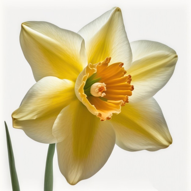 Una flor amarilla y blanca con un gran estambre.