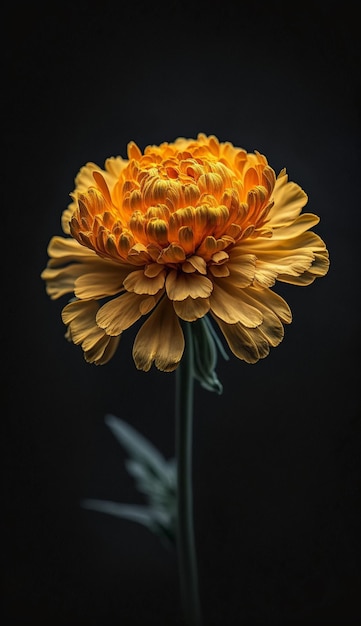 Una flor amarilla con un fondo negro.