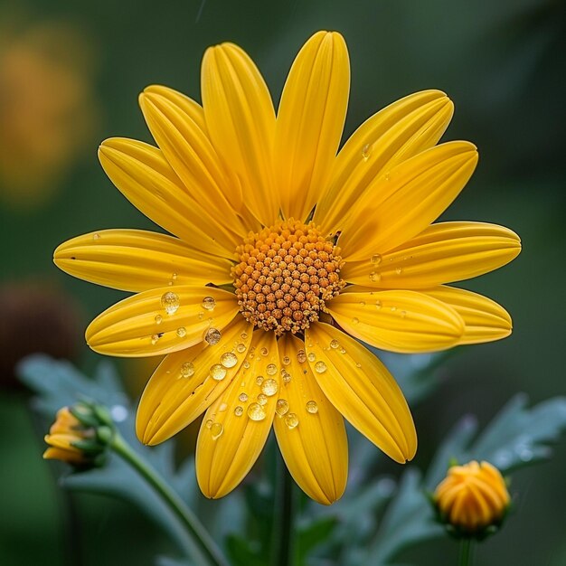 Foto una flor amarilla con gotas de agua en ella