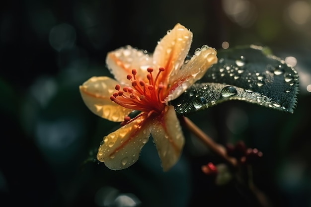 Una flor amarilla con gotas de agua