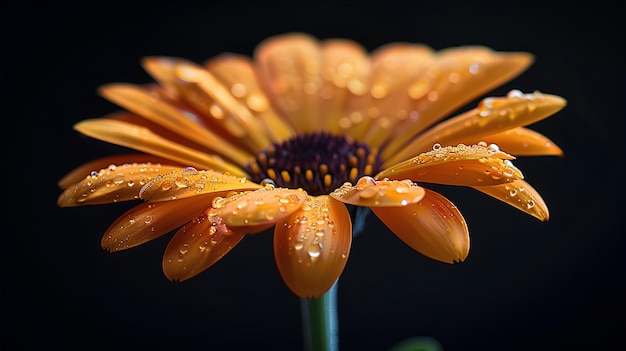 Una flor amarilla con gotas de agua