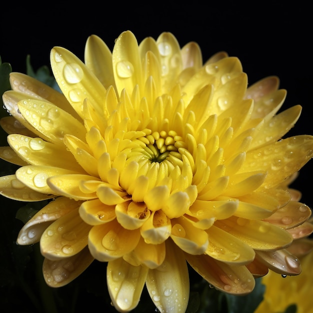 Una flor amarilla con gotitas de agua