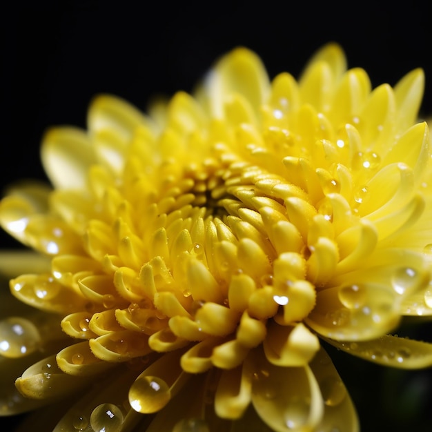 Una flor amarilla con gotitas de agua