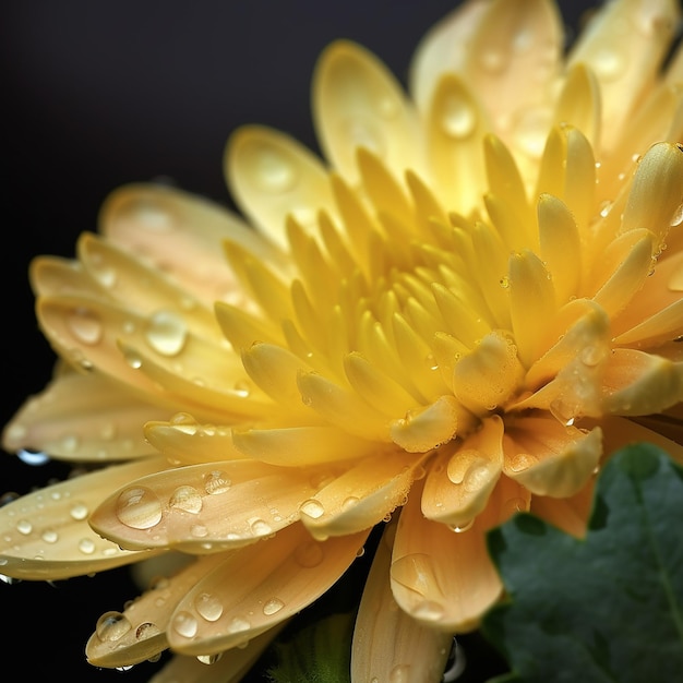 Una flor amarilla con gotitas de agua